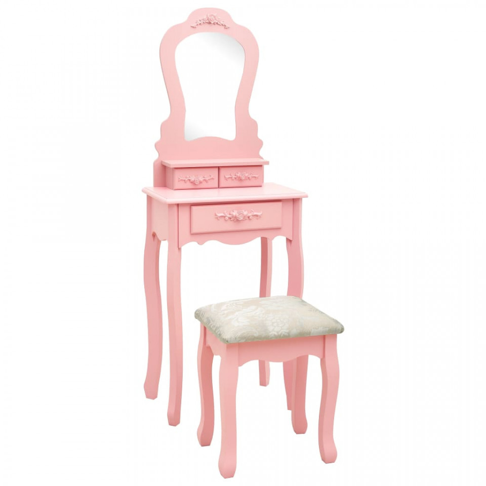Set masă de toaletă cu taburet roz 50x59x136 cm lemn paulownia 50x59x136