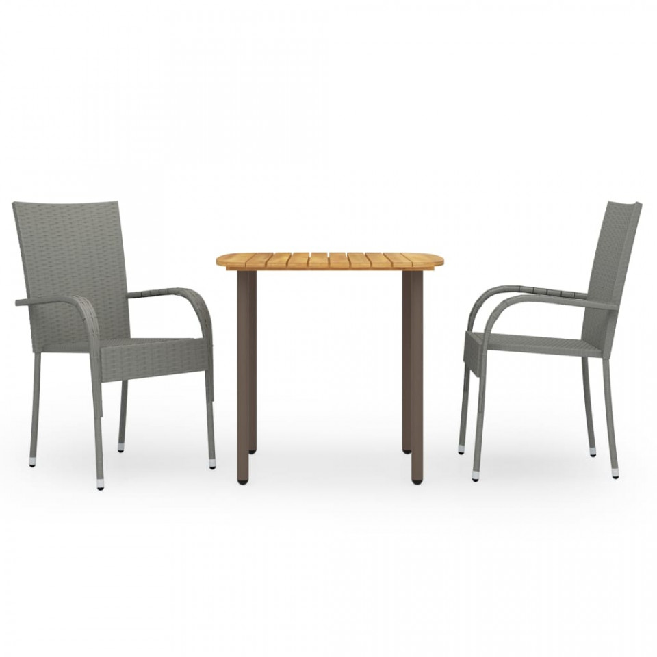 Set mobilier de grădină, 3 piese, gri, poliratan