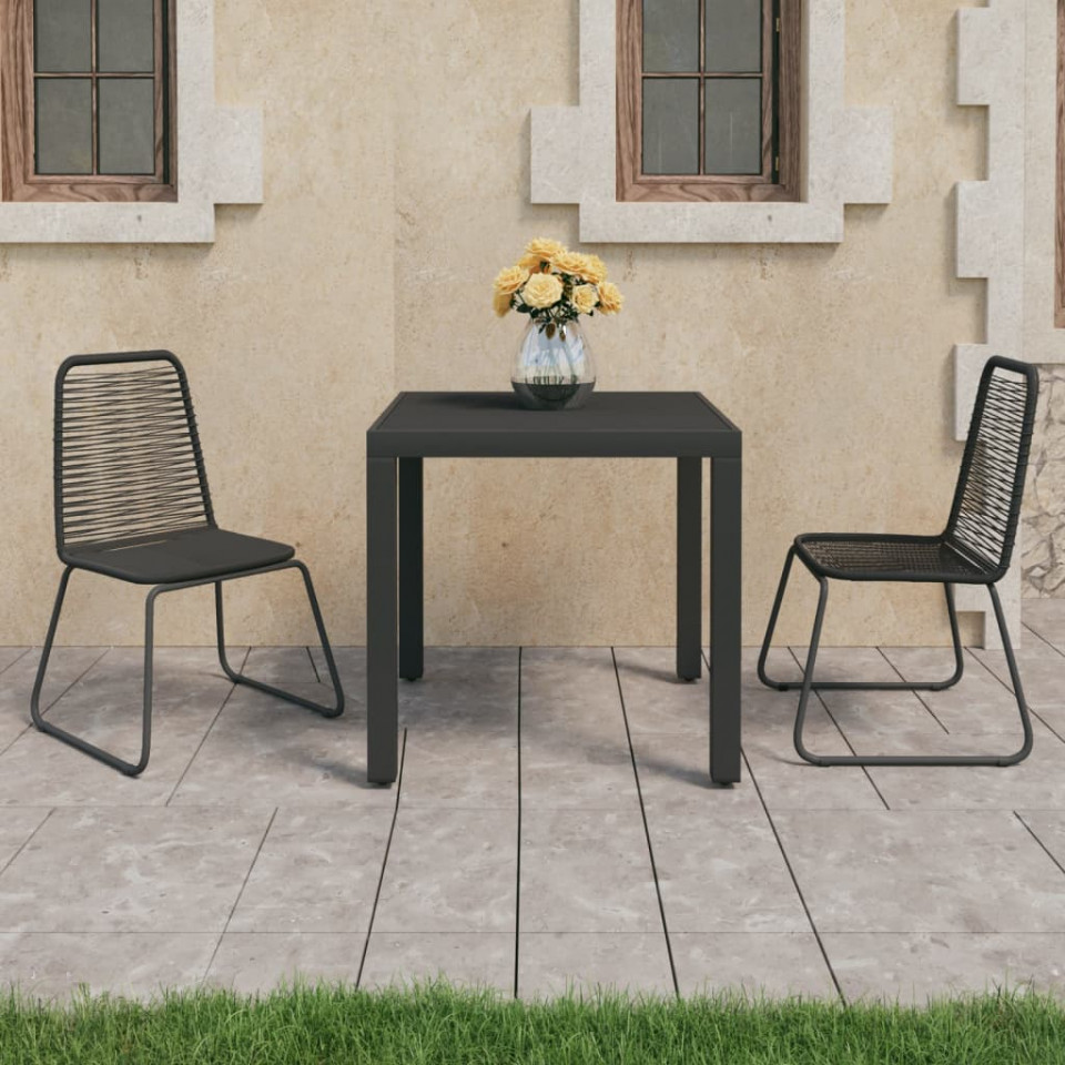 Set mobilier de grădină, 3 piese, negru, ratan PVC