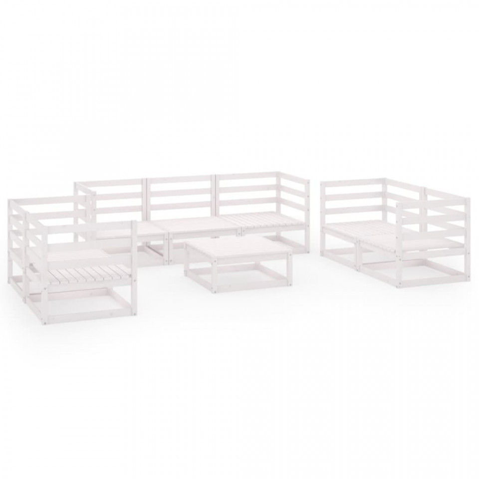 Set mobilier de grădină, 8 piese, alb, lemn masiv de pin