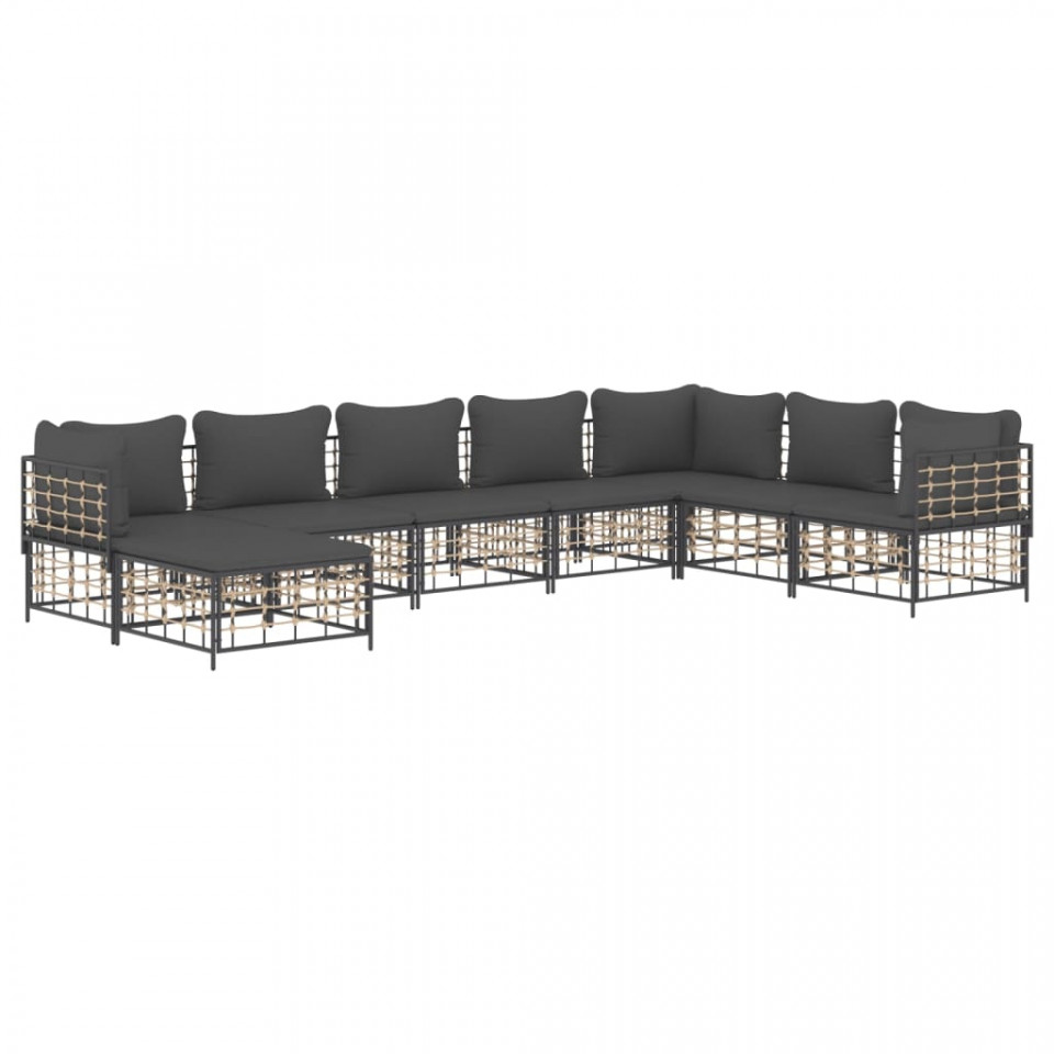 Set mobilier de grădină cu perne, 8 piese, antracit, poliratan