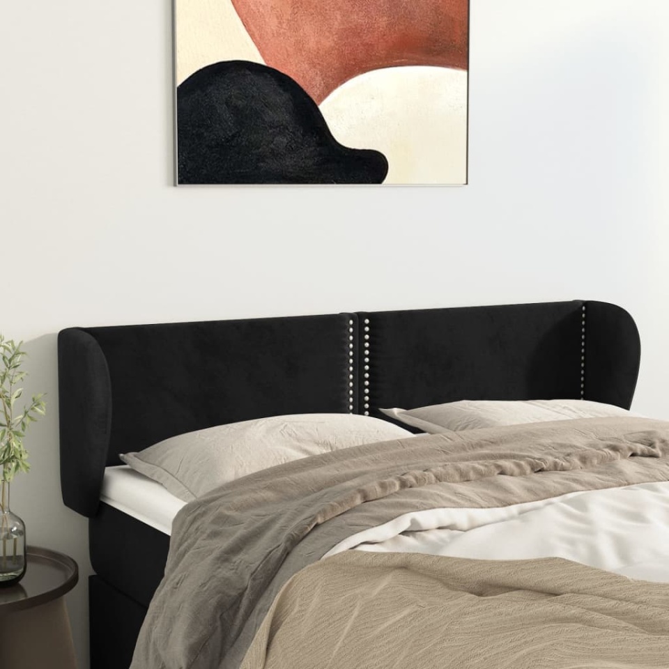 Tăblie de pat cu aripioare negru 147x23x78/88 cm catifea