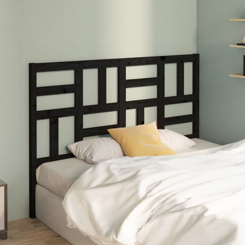 Tăblie de pat, negru, 126x4x104 cm, lemn masiv de pin (si imagine noua