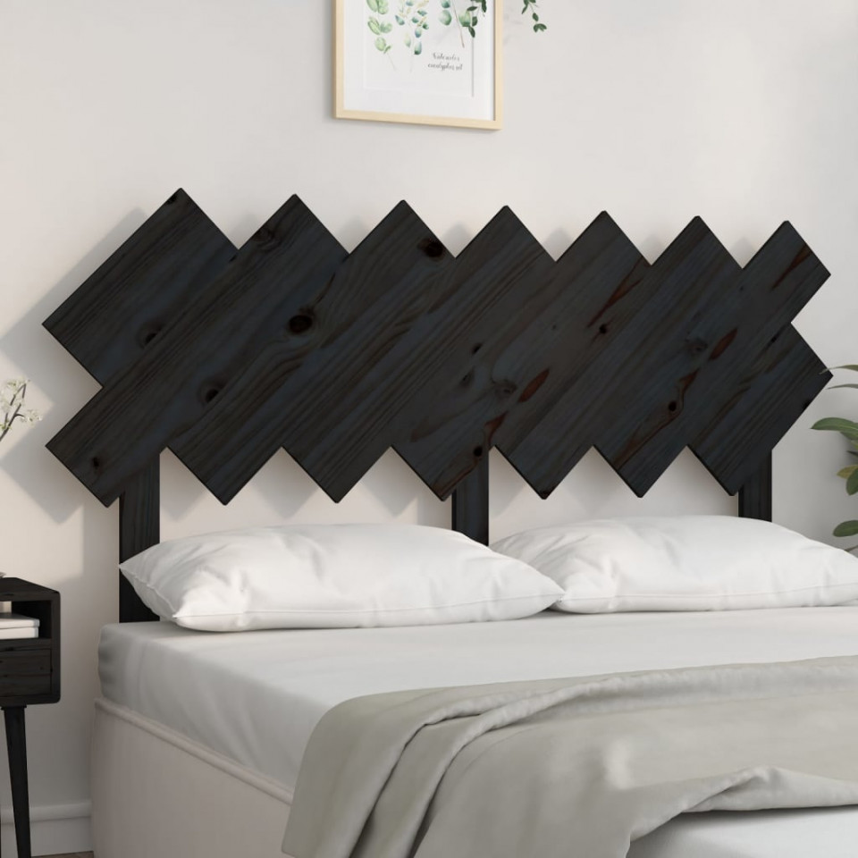 Poza Tablie de pat, negru, 141x3x80,5 cm, lemn masiv de pin