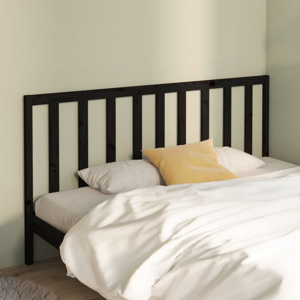 Poza Tablie de pat, negru, 206x4x100 cm, lemn masiv de pin