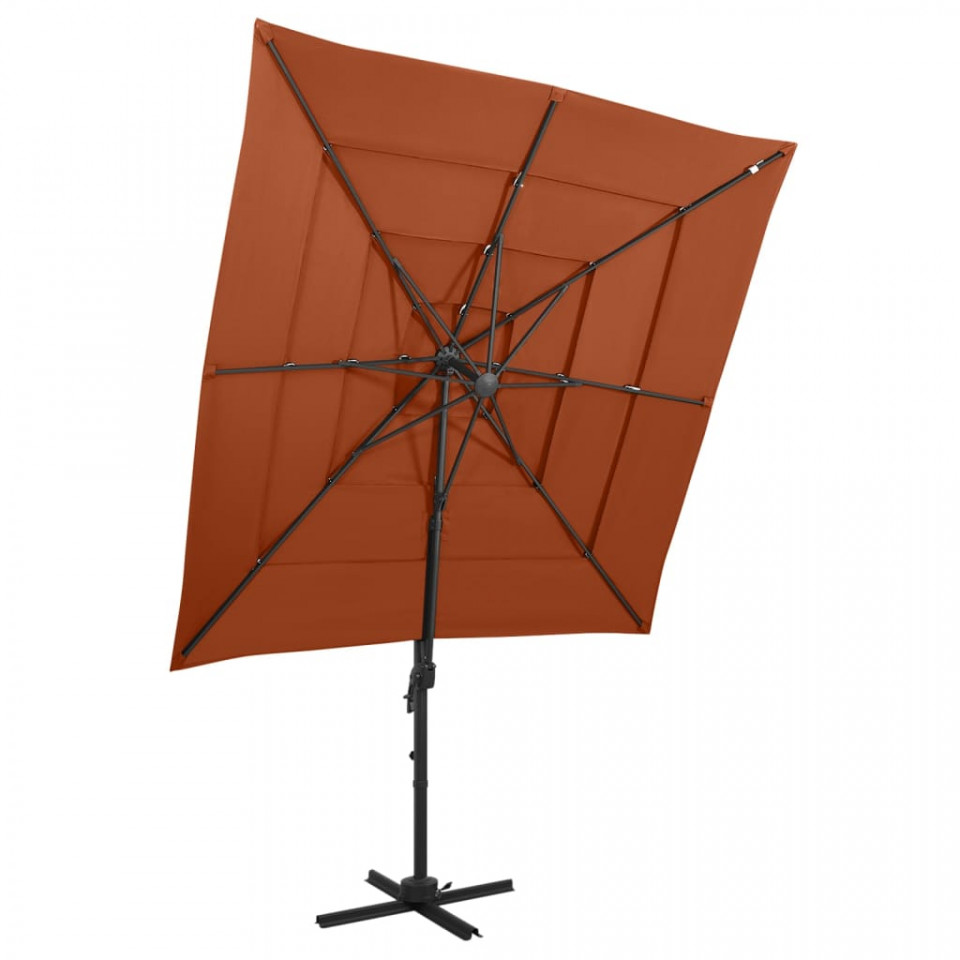 Umbrelă de soare 4 niveluri stâlp aluminiu cărămiziu 250x250 cm