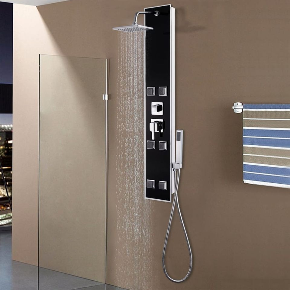 Unitate panou de duș, sticlă, 18 x 42,1 x 120 cm, negru Casa Practica