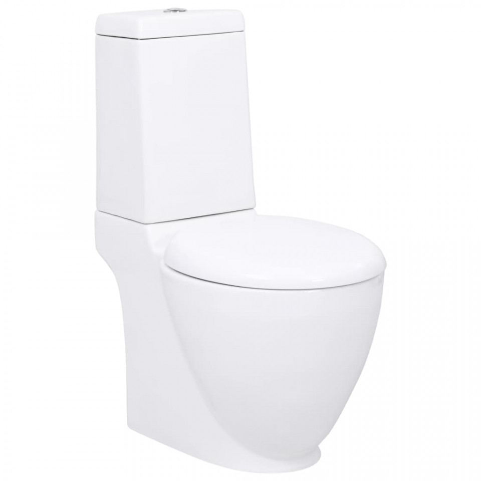 Vas WC toaletă de baie, alb, ceramică, rotund, flux inferior Alb