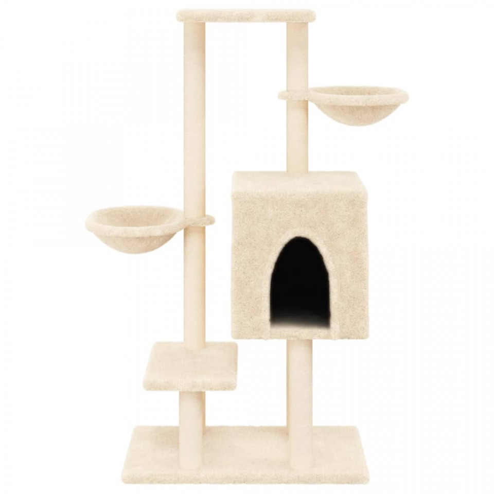 Ansamblu pisici cu stâlpi de zgâriere, crem, 117 cm, sisal