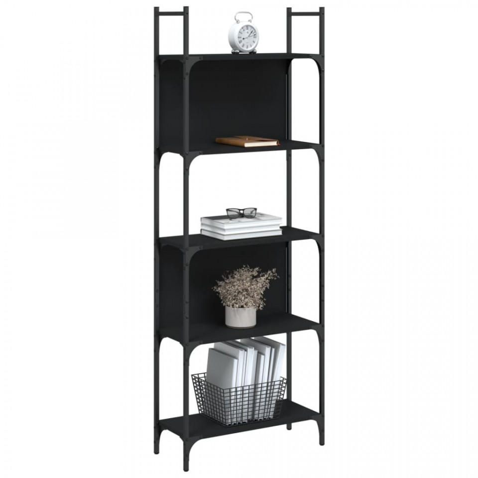 Bibliotecă 5 niveluri, negru, 60,5x24x166,5 cm, lemn prelucrat - 3 | YEO
