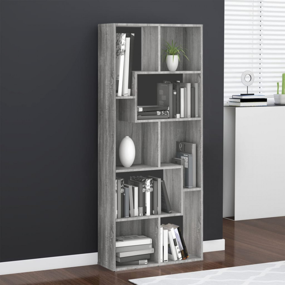 Bibliotecă, gri sonoma, 67x24x161 cm, lemn prelucrat