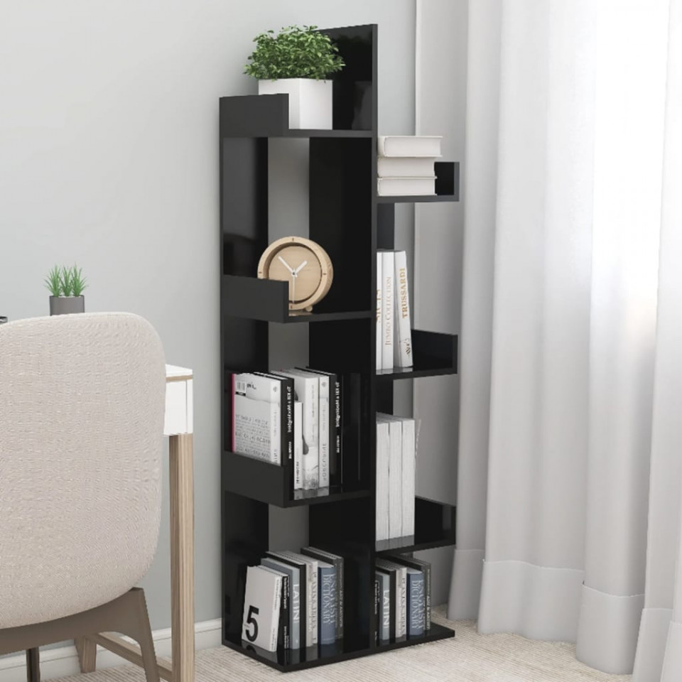 Bibliotecă, negru, 48x25,5x140 cm, PAL