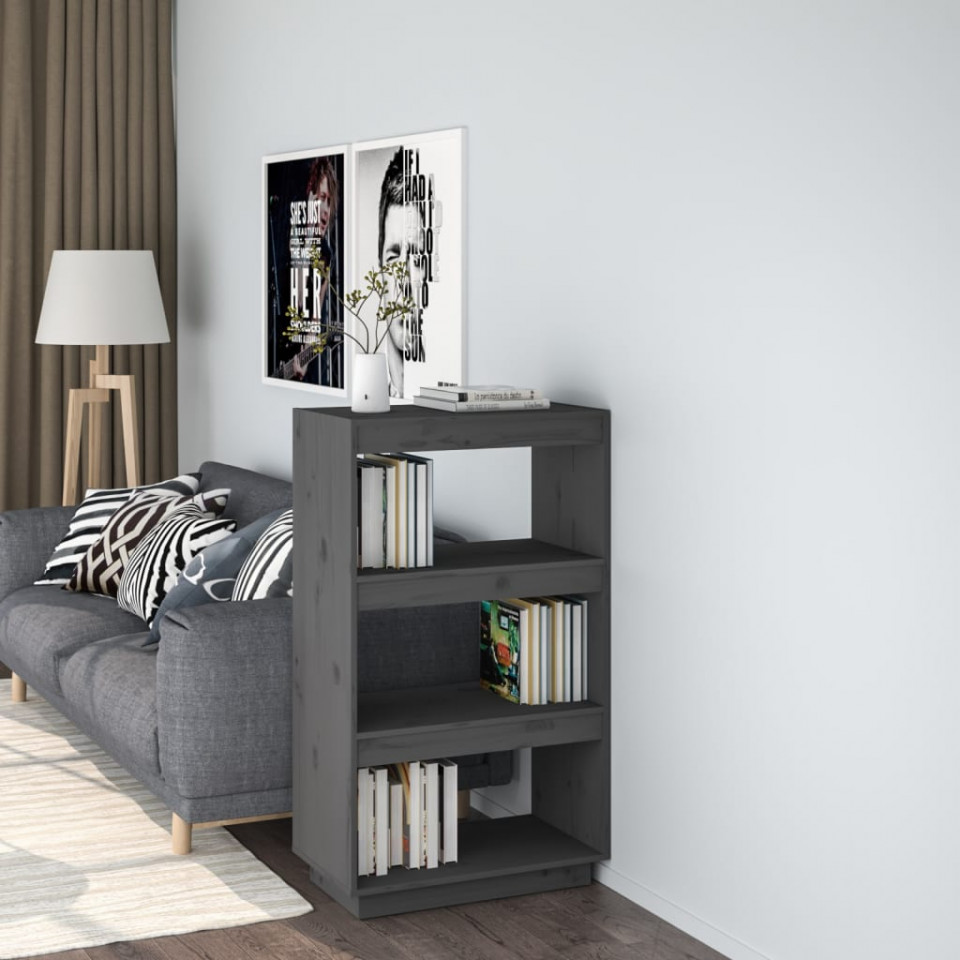 Bibliotecă/Separator cameră gri 60x35x103 cm lemn masiv de pin