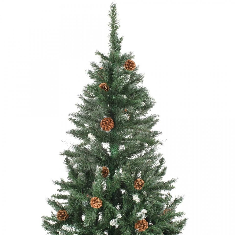 Brad de Crăciun artificial pre-iluminat cu conuri de pin 150 cm