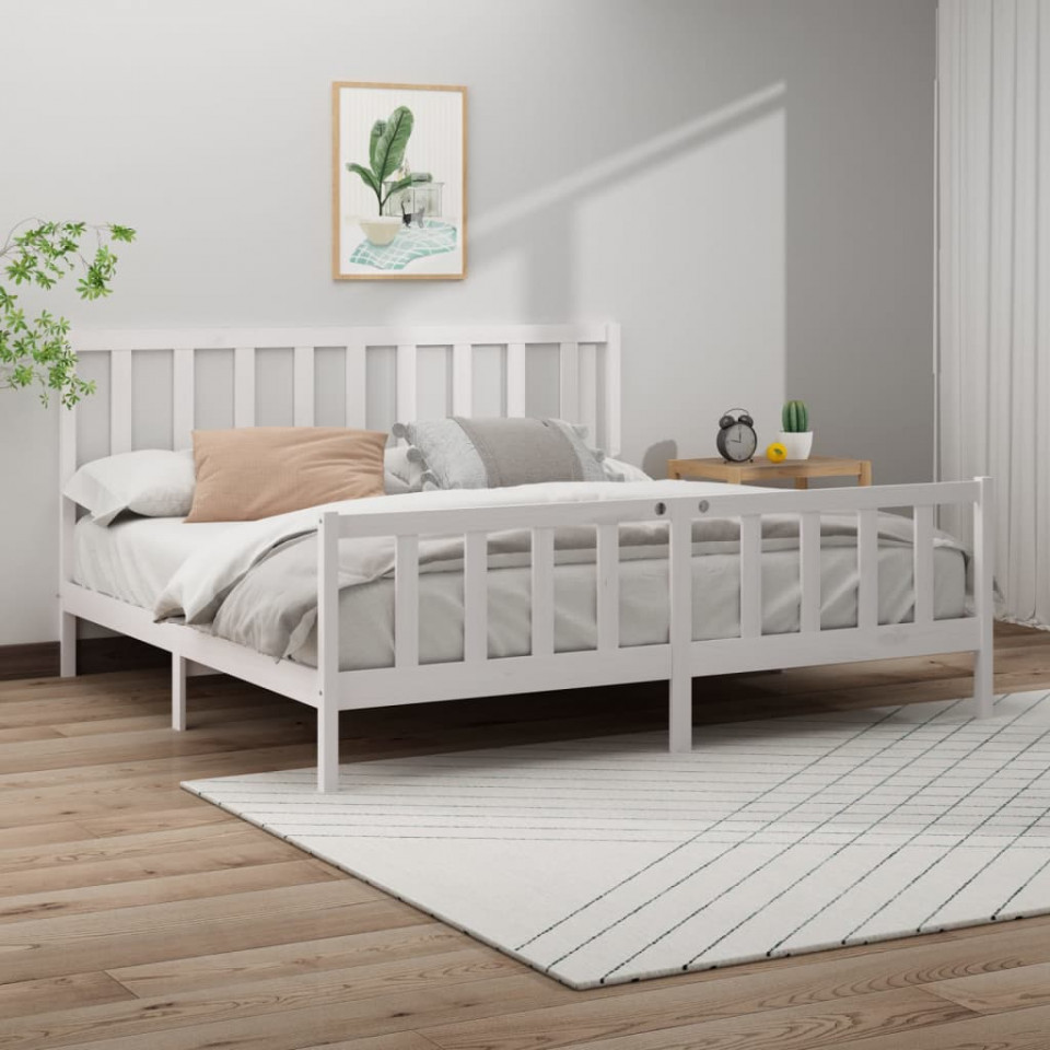 Cadru de pat, alb, 200×200 cm, lemn masiv de pin 200x200 imagine noua