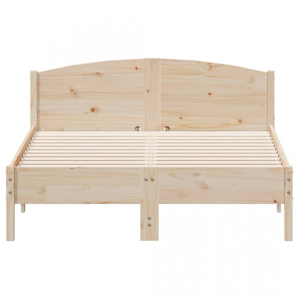 Cadru de pat cu tăblie, 135x190 cm, lemn masiv de pin