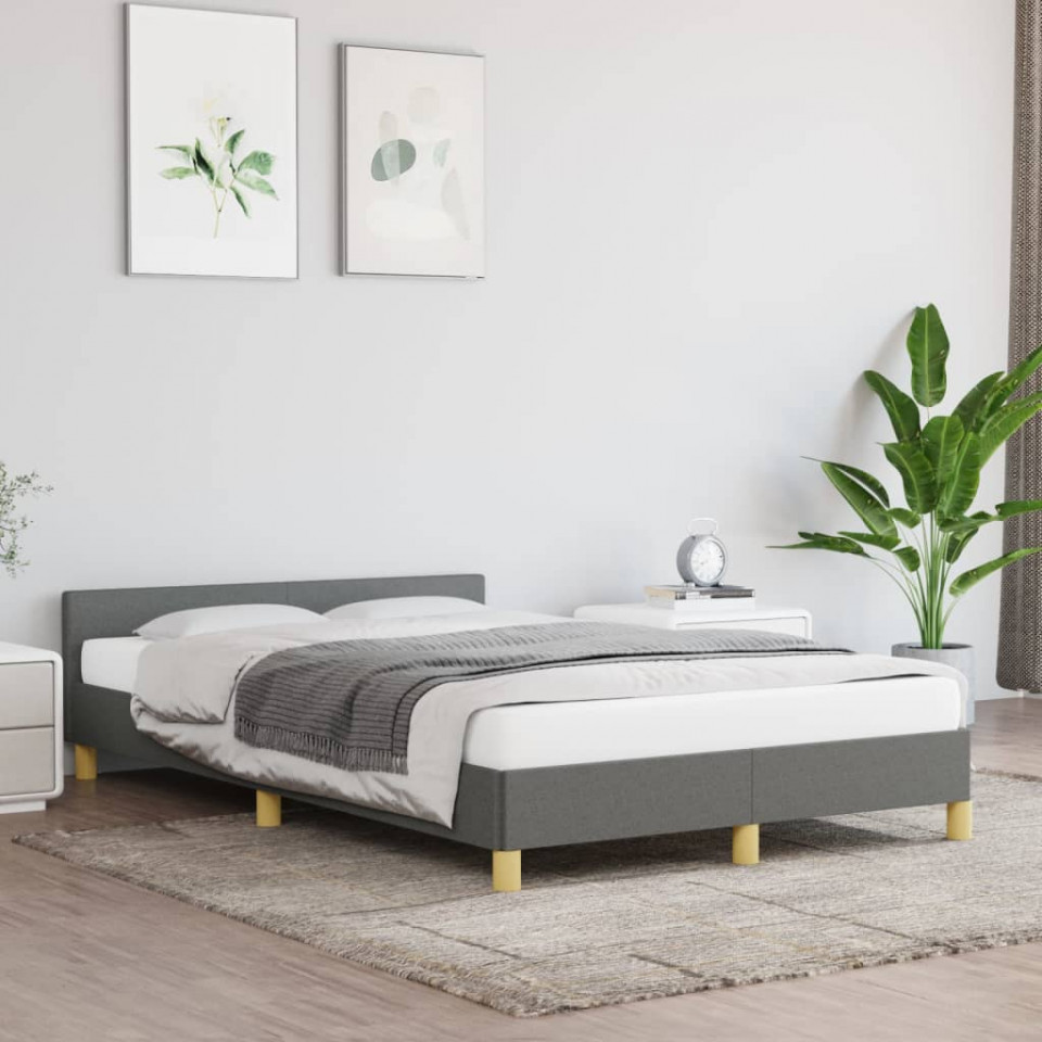 Cadru de pat cu tăblie, gri închis, 120x200 cm, textil