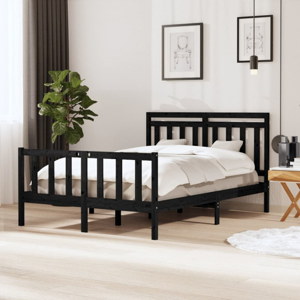 Cadru de pat, negru, 140×190 cm, lemn masiv 140x190 imagine noua