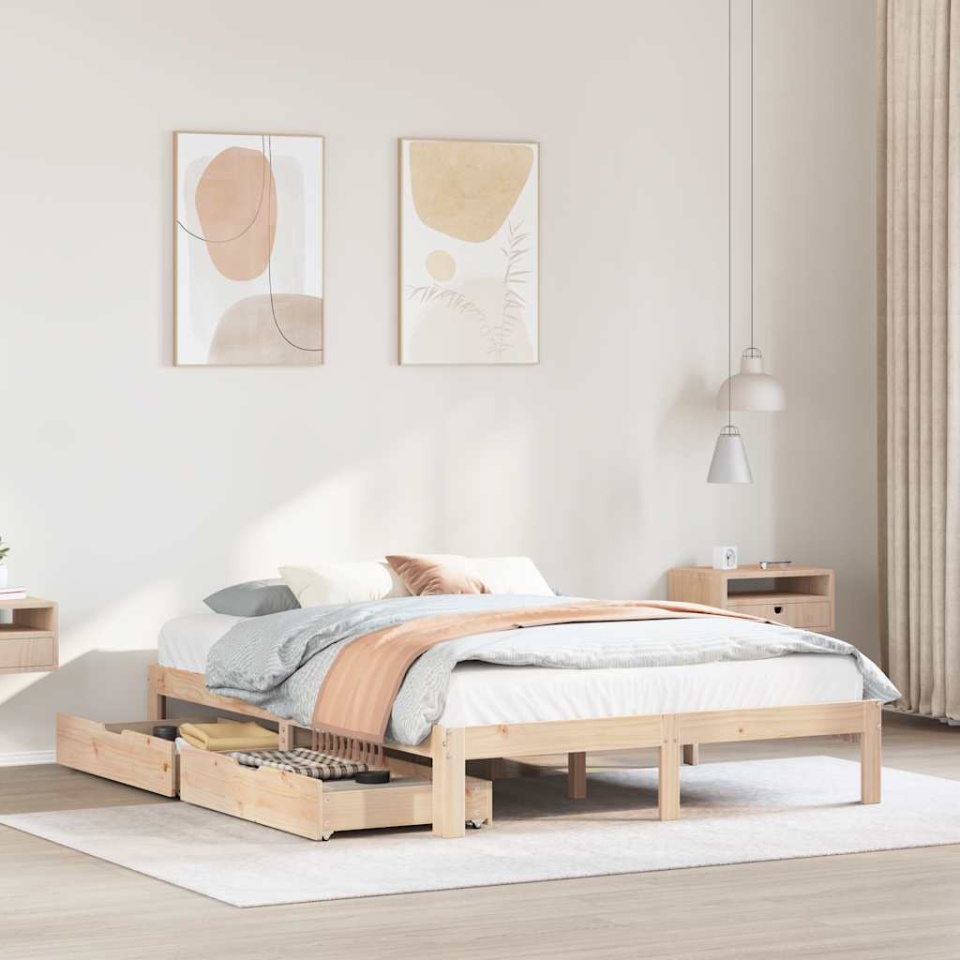 Cadru pat cu sertare, 140x200 cm, lemn masiv pin