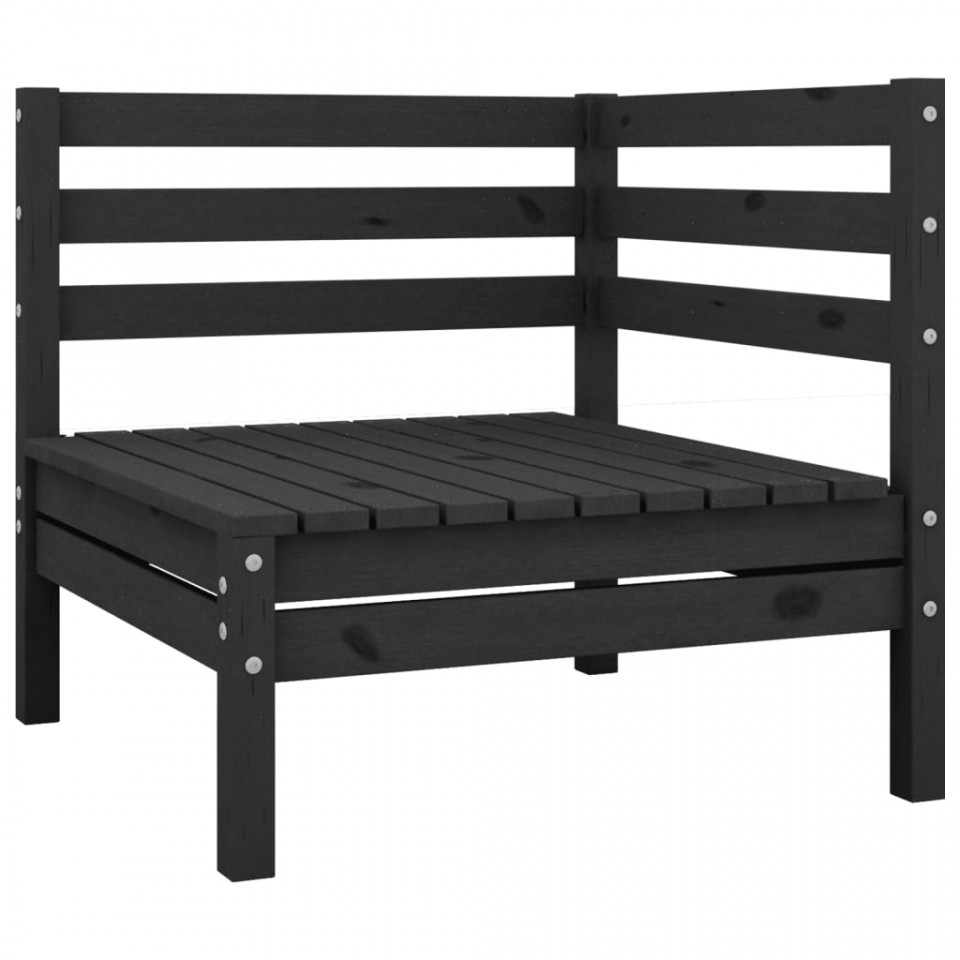 Poza Canapea de colt pentru gradina, negru, lemn masiv de pin