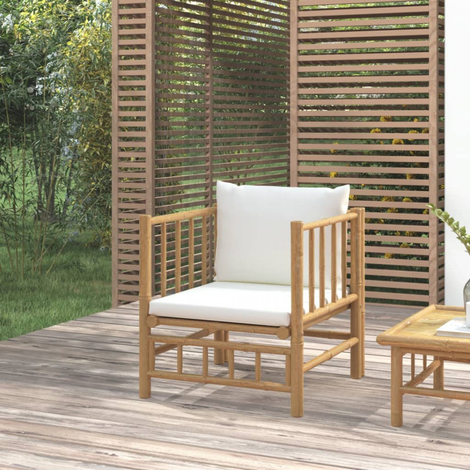 Poza Canapea de gradina cu perne alb crem, bambus