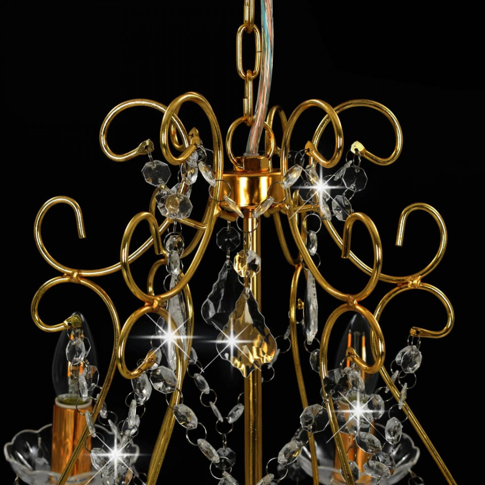 Candelabru cu mărgele de cristal, auriu, rotund, 6 x E14