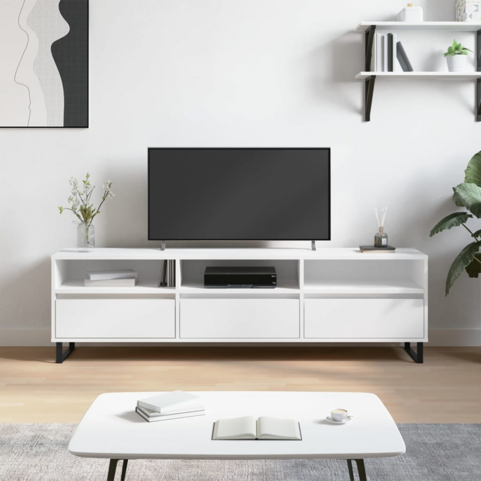 Comodă TV, alb, 150x30x44,5 cm, lemn prelucrat