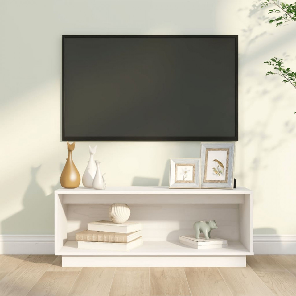 Poza Comoda TV, alb, 90x35x35 cm, lemn masiv de pin