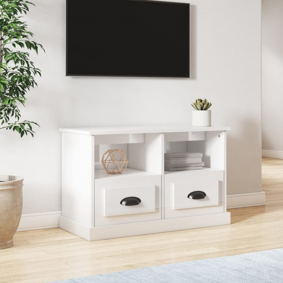 Comodă TV, alb extralucios, 80x35x50 cm, lemn prelucrat Casa Practica imagine noua elgreco.ro