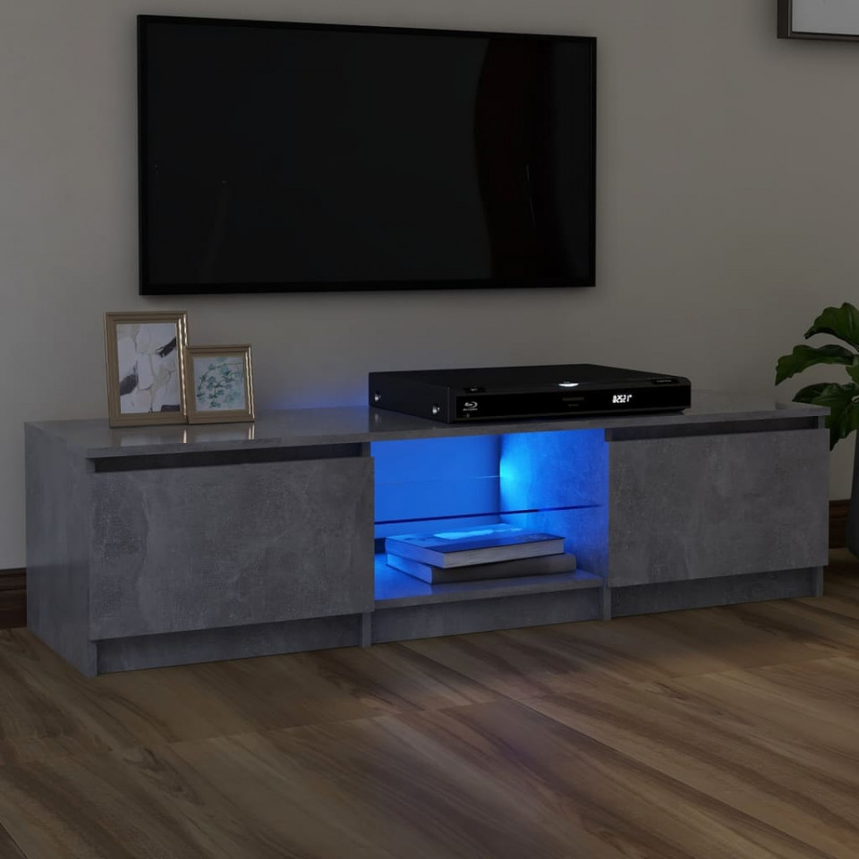 Poza Comoda TV cu lumini LED, gri beton, 140x40x35,5 cm