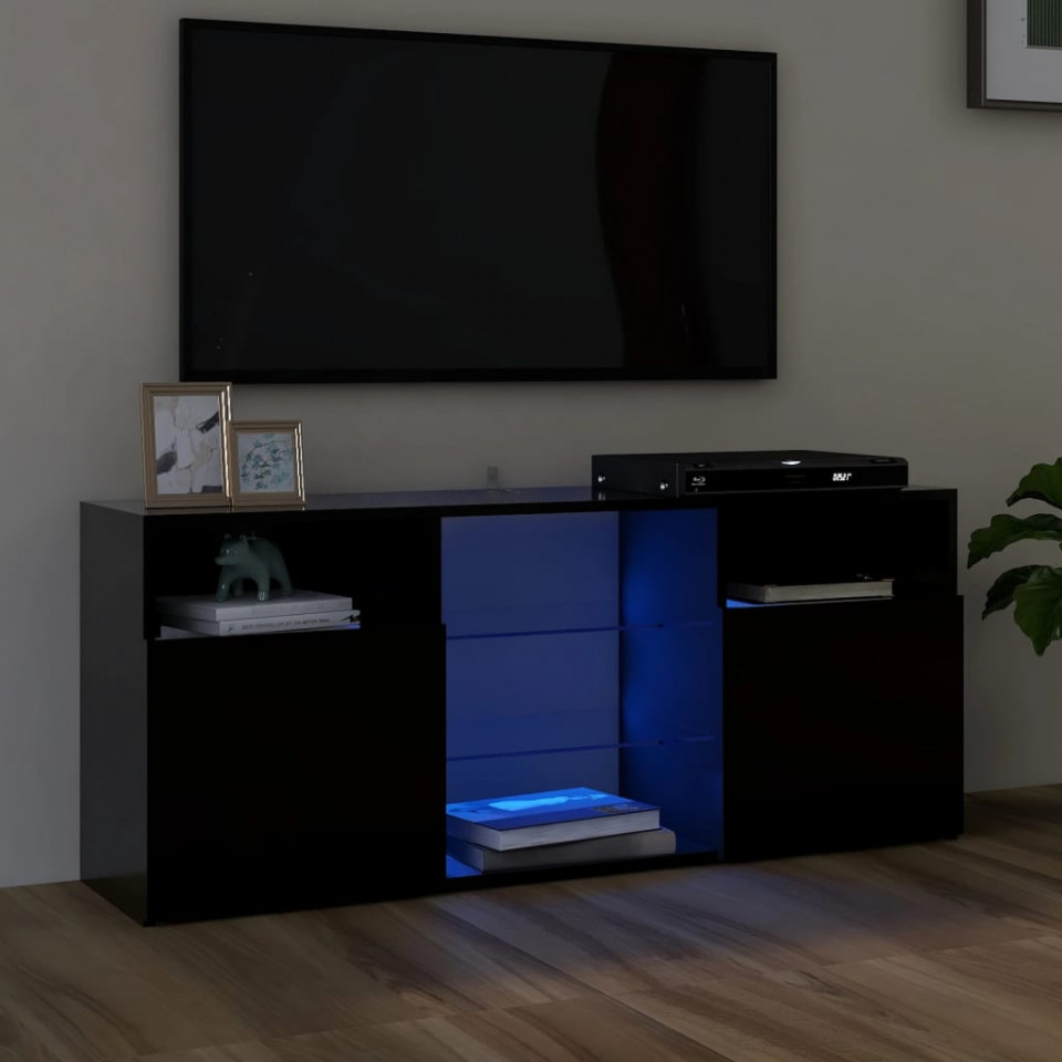 Comodă TV cu lumini LED, negru, 120x30x50 cm