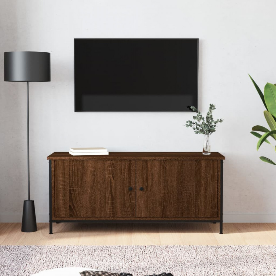 Poza Comoda TV cu usi, stejar maro, 102x35x45 cm, lemn prelucrat