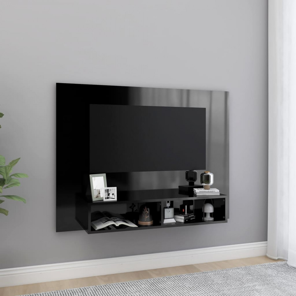 Comodă TV de perete, negru extralucios, 120×23,5×90 cm, PAL 120x235x90 imagine noua