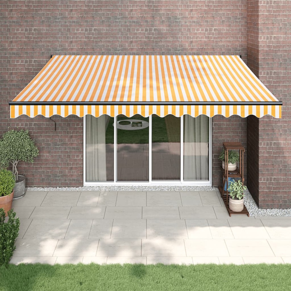 Copertină retractabilă automată, galben și alb, 4x3 m