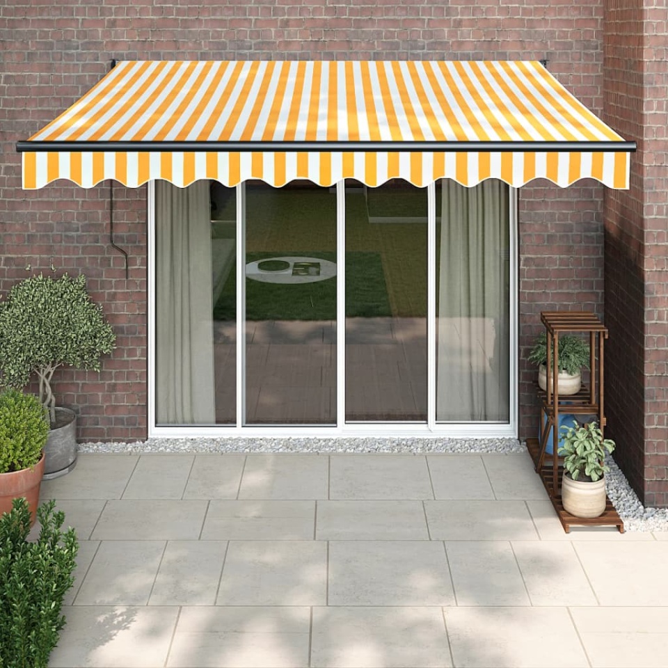 Copertină retractabilă, galben/alb, 3,5x2,5 m, textil/aluminiu
