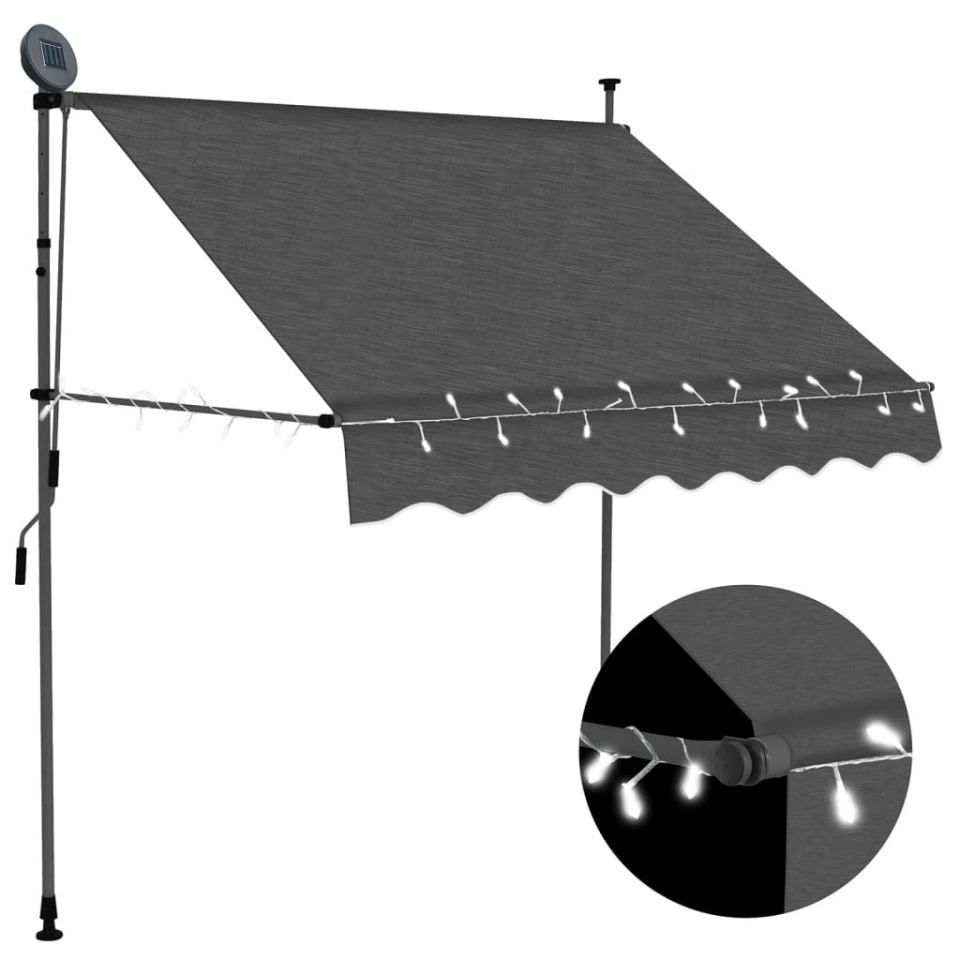 Copertină retractabilă manual cu LED, antracit, 100 cm
