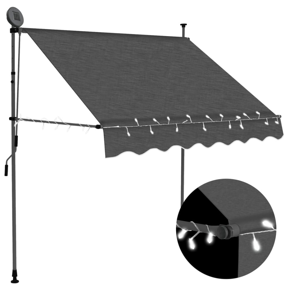 Copertină retractabilă manual cu LED, antracit, 200 cm