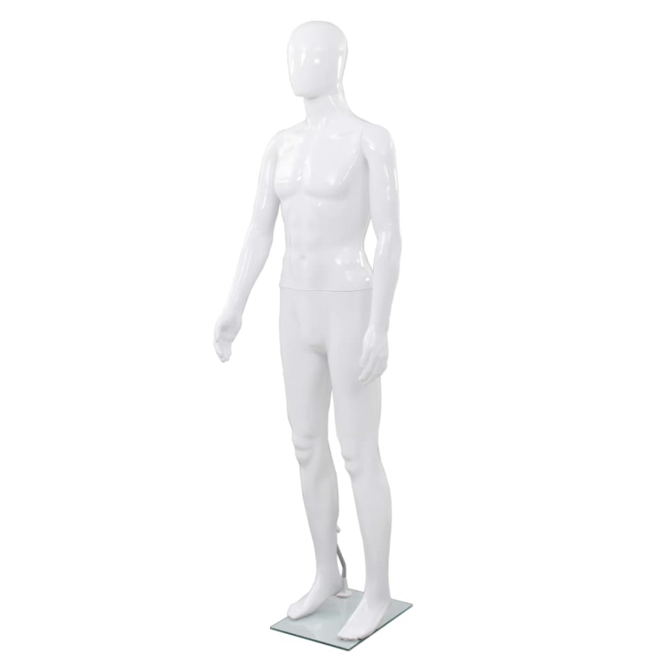 Corp manechin masculin, cu suport din sticlă, alb lucios 185 cm
