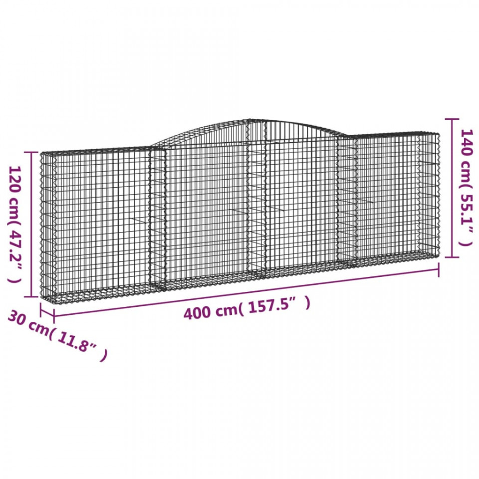 Coș gabion arcuit 400x30x120/140 cm fier galvanizat