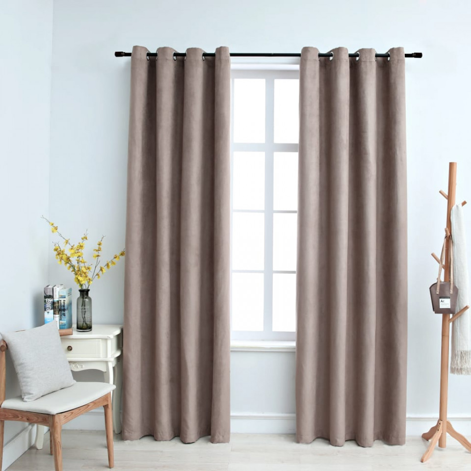 Draperii opace cu inele metalice, 2 buc., gri taupe, 140x175 cm