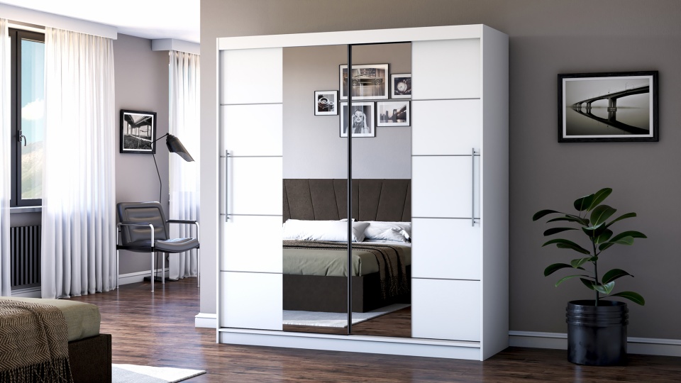 Dressing Radu cu oglinda, 180x200x61 cm, alb