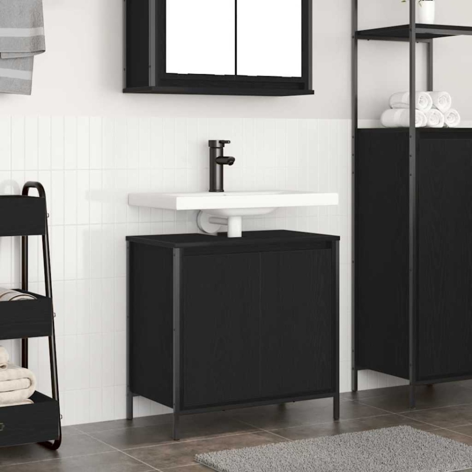 Dulap pentru lavoar baie negru 60x34,5x60 cm