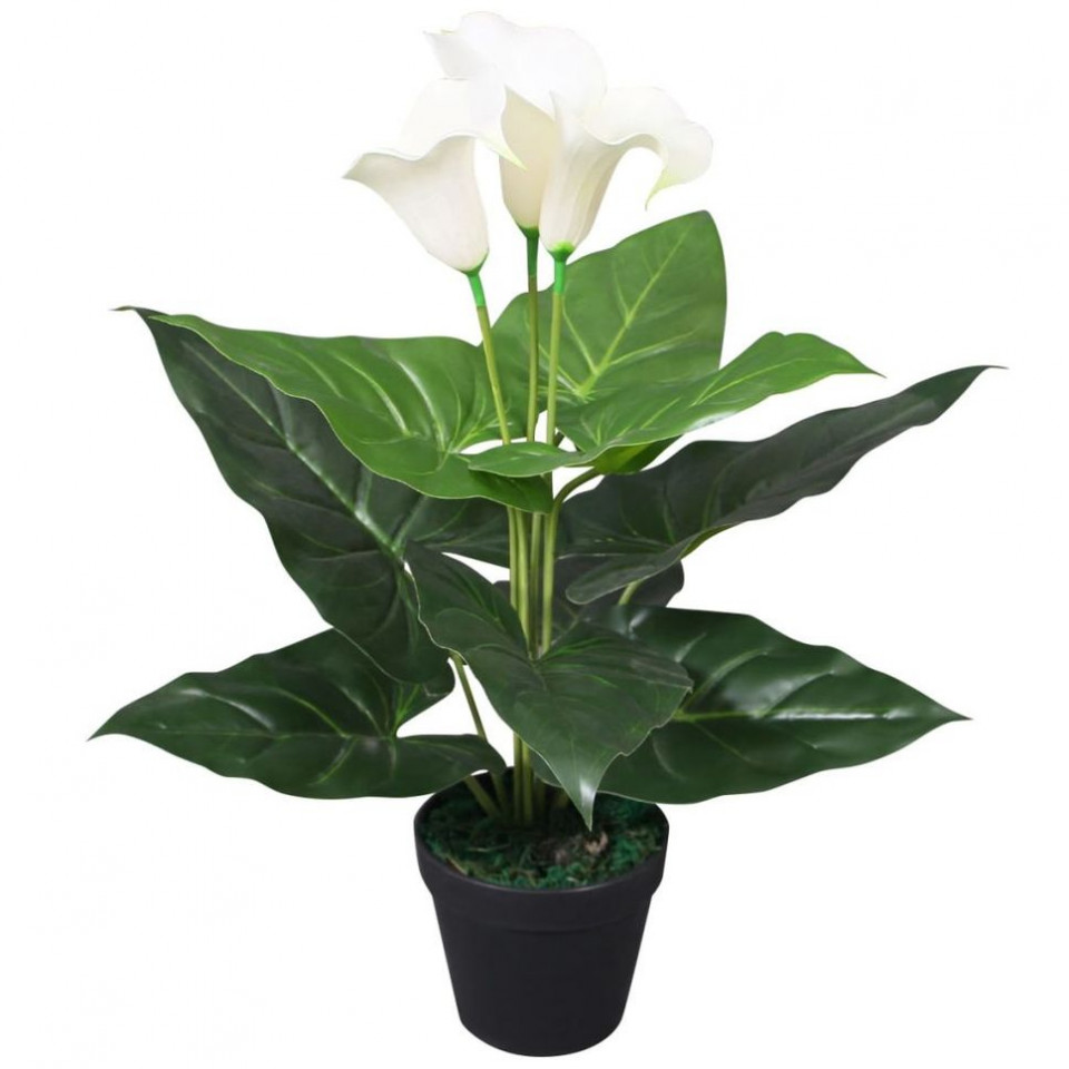 Poza Floare de cala crin artificiala cu ghiveci, 45 cm, alb