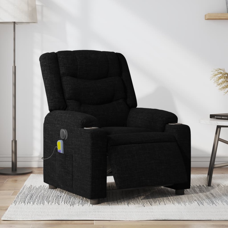 Fotoliu electric de masaj rabatabil, negru, textil