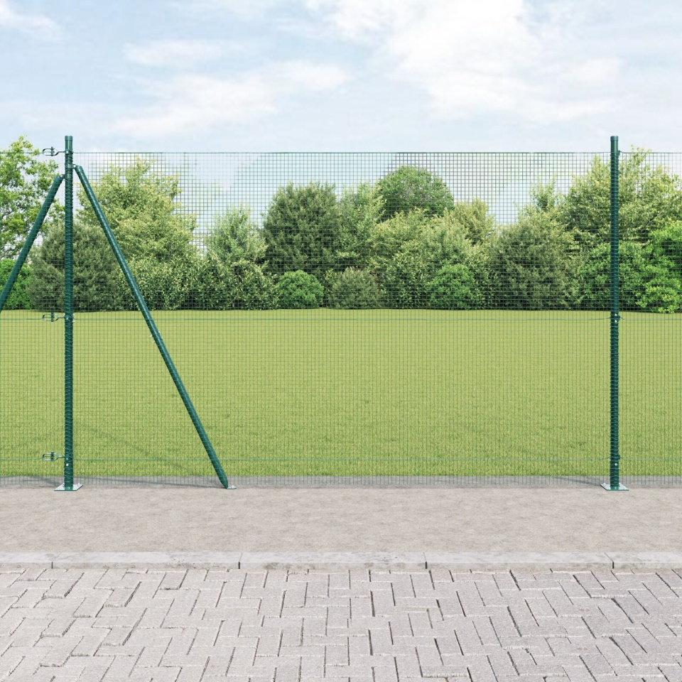 Gard de sârmă sudată cu 13 stâlpi cu flanșă verde 1.6x25 m din oțel