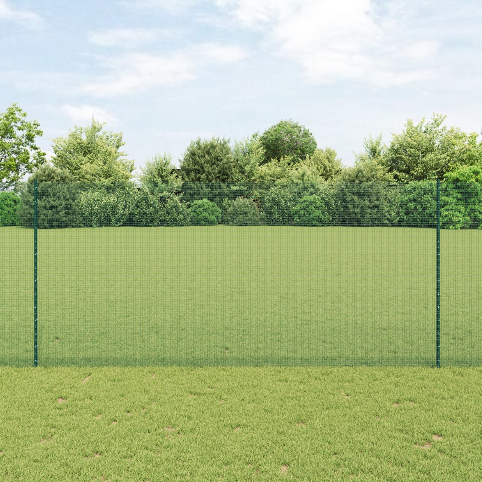 Gard din sârmă sudată cu 5 stâlpi U Verde 1.4x10 m Oțel