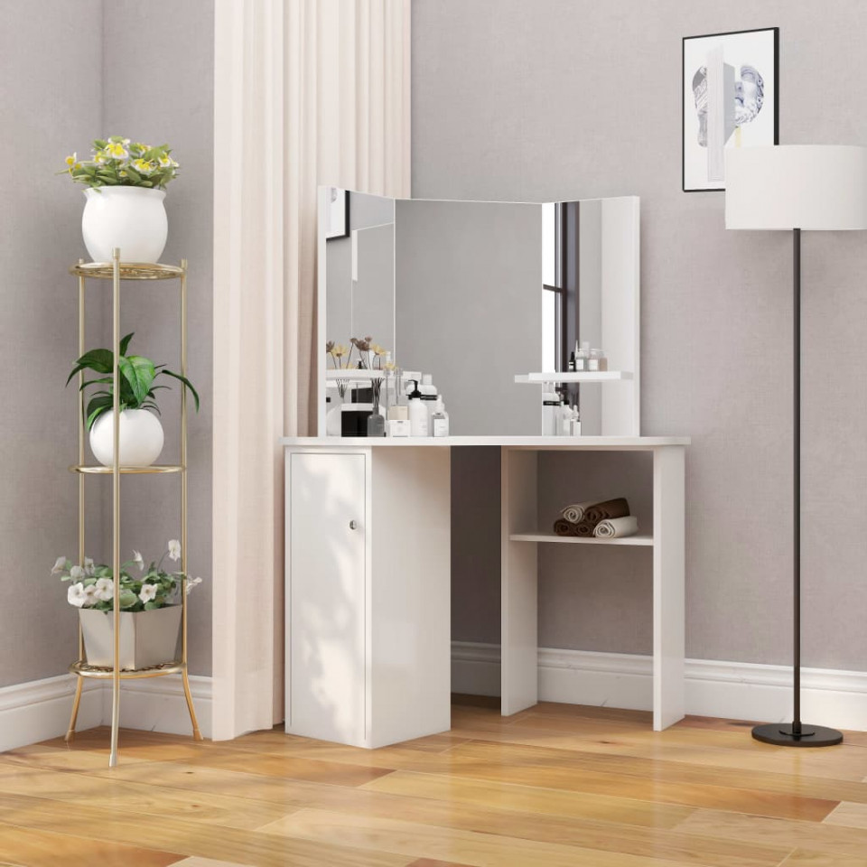 Masă de toaletă colțar, masă pentru machiaj și cosmetice, alb Casa Practica