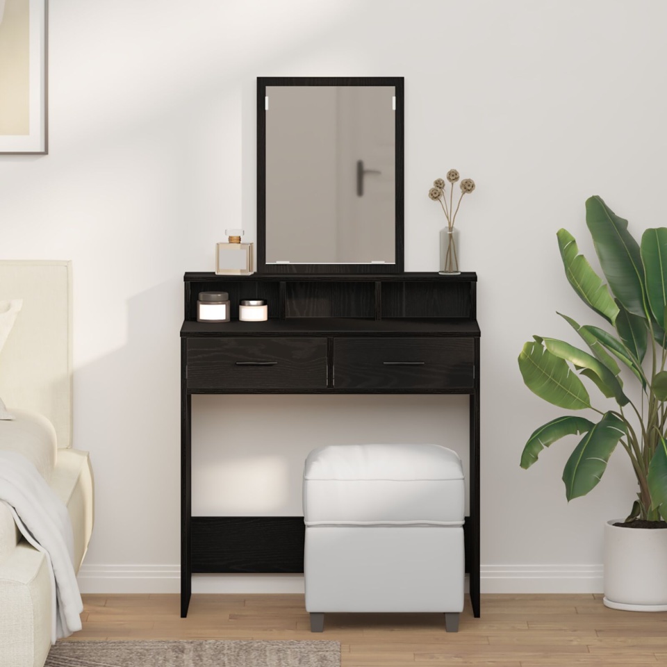 Masă de toaletă Stejar negru MDF și sticlă 79 x 41 x 140 cm