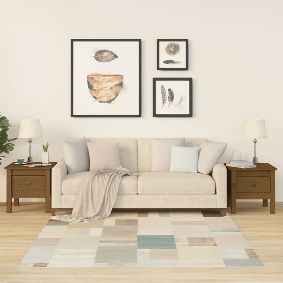 Mese laterale 2 buc. maro miere 40x40x39 cm lemn masiv de pin
