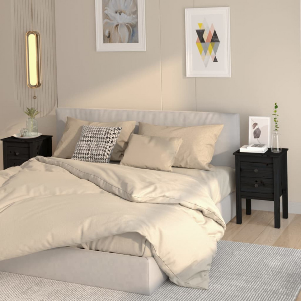 Noptiere, 2 buc., negru, 40x35x61,5 cm, lemn masiv de pin